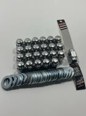 01302 100 Motoring Accessories Nos 12mm X 1.25 Rh Thread Short Shank Lug Nut With Washers Mag Wheel 24pack Closed