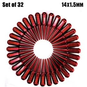 Utv-5296b76-8rd5 50 Caliber Racing 32pc Red Steel Spike Lug Nuts 14x1.5 Fit Cummins Super Duty Power Stroke 8rd5