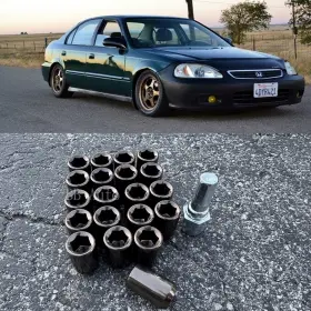 Hex-gm-1215 Aftermarket Products Steel Gun Metal Allen Hex 20 Pcs M12 12x1.5mm Wheel Tuner Rim Lug Nuts Open End