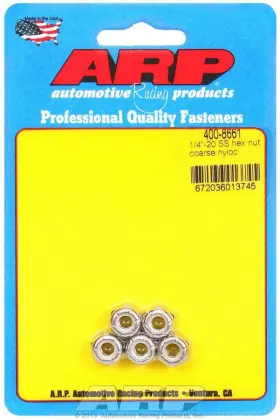 400-8661 Arp Stainless Steel Hex Nyloc Nuts 1/4-20 Thread Set Of 5