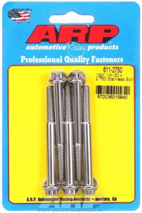 611-2750 Arp Stainless Steel 1/4-20 X 2.75 Inch Bolt Kit With 12-point Head - Set Of 5