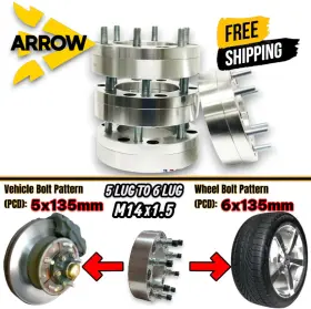 5135-6135e14 Arrow 4pcs 2 Inch Thick 5-lug To 6-lug Wheel Adapter Fit Ford F-150 Navigator Expedition