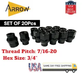 5302b Arrow 20 Black 7/16-20 Extend Type Lug Nuts 3/4 Inch Hex 1.08 Tall Fit Chevrolet Models