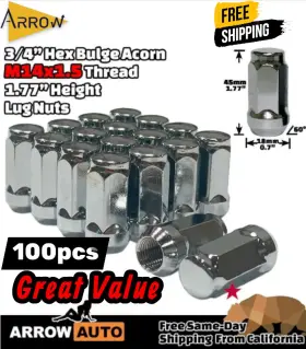 M14x1.5 Arrow 5454l 100 Pcs Chrome Bulge Acorn Lug Nuts 1.77 Inch Tall For Chevrolet
