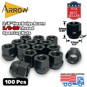 5550b Arrow 100pcs Black 1/2-20 Acorn Open End Lug Nuts 3/4 Inch Hex Wholesale Fit Ford Models