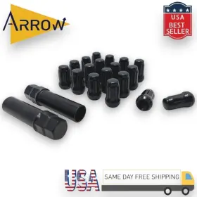 M14x1.5 Arrow 5654b 20 Pcs Black Spline Tuner Lug Nuts 1.4 Inch Tall And 2 Keys Fit Jeep Models