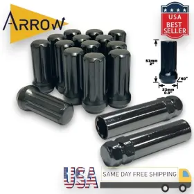 M14x1.5 Arrow 5654dnb 32 Pcs Black 2 Inch Tall Spline Tuner Lug Nuts And Keys Fit Ram 2500 3500