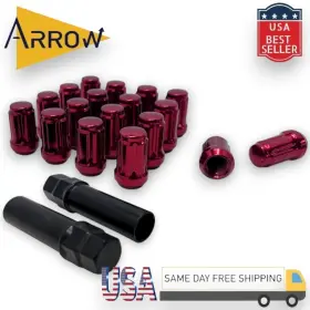 M12x1.5 Arrow 5655r 20x 1.4 Inch Red Spline Tuner Lug Nuts And 2 Keys Fit Acura Honda Models