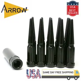 7-sp5454b Arrow 24pcs 4.5 Inch Tall Black M14x1.5 Solid Spline Spike Lug Nut Key Fit Chevrolet Model