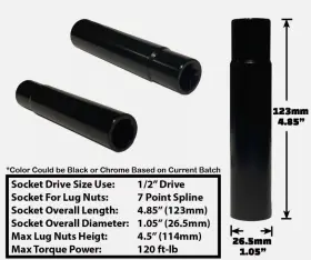 7-sp5699 Arrow 1pcs-1/2 Inch Drive 4.85 Tall Socket Key Fit 7-spline Spike Lug Nut