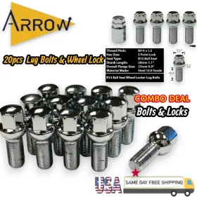 Bs2069 Arrow Bs2069/28c 20 Chrome 14x1.5 Ball Seat Lug Bolt Lock Set Fit Porsche Bentley Mclaren And More