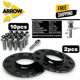 Hsc5120-10-2 Arrow 2pcs Wheel Spacers 10mm Thick 5x120 72.56 C.b With M12x1.5 Bolts Fit Bmw Models