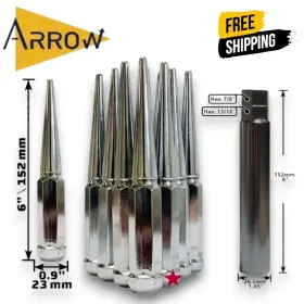 Spt5454 Arrow 24 Chrome 6 Inch Tall 14x1.5 Xl Spike Lug Nut Key Fit Chevrolet Silverado 1500/tahoe
