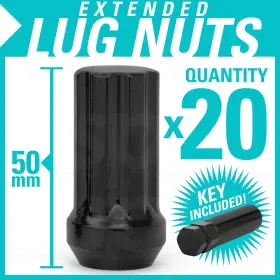 Aslugnut14x1.5bk Aspire Motoring 20 14x1.5 M14x1.5 50mm Wheel Spline Lug Nuts Tuner Black Conical With Key