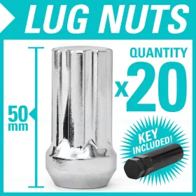 Aslugnut14x1.5cr Aspire Motoring 20 14x1.5 M14x1.5 50mm Wheel Spline Lug Nuts Chrome Conical With Key