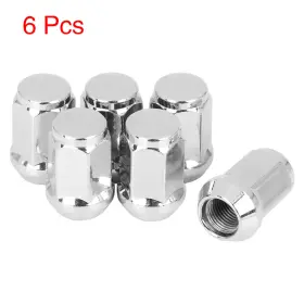 Automall Tech 752374503464 6pcs 1/2-20 Thread Car Chrome Bulge Acorn Wheel Lug Nuts Cone Seat Silver Tone