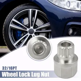 Automall Tech 782685719940 32/16pt Hollow Car Anti Theft Wheel Lock Lug Nut Screw Removal Key Steel For Bmw
