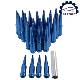 Ln916bl-hk-a164 Autopartshongkong 32 Spike Lug Nuts 9/16 Blue For Dodge Ram 2500 3500 Ford F250 F350 Trucks