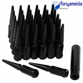 A158-bk-t Autopartszone4usa Black 9/16-18 Solid Spike Lug Nuts For Ford F250 F350 Dodge Ram 2500 3500 32pc