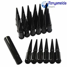 Ln2s1415bk Autopartszone4usa 24 Pcs Spike Lug Nuts 14x1.5 4.4 Inch Tall For Chevy Silverado Tahoe With Key Black