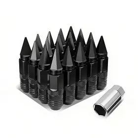 M12x1.25 Bezt Lgnt-001 20pcs Black T6-7075 Aluminum Open Closed End 81mm Spiky Tall Lug Nuts