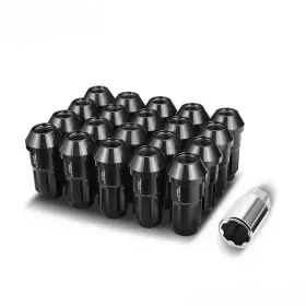 Lgnt-007 Bezt 20pcs Aluminum M12 X 1.25 24mm Od/ 50mm Height Closed End Lug Nuts Set Black