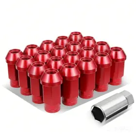 Lgnt-018 Bezt 20pcs Red Aluminum M12 X1.5 24mm Od 50mm Height Closed End Lug Nuts Set
