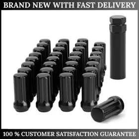 8n012p Branded Spline Lug Nut 9 16-18 Closed End 32pcs For Dodge Ram 1500 2500 3500 Black