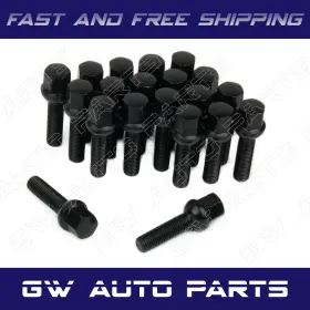 Lcb121545 Bwa 20 Pc Black 15x1.25 Ball Seat Lug Bolts 33mm/1.30 Inch Shank For Mercedes Gle Gls