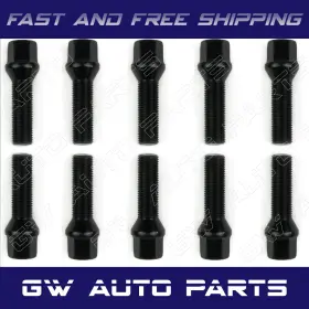 Lcb15125 Bwa 10 Pc Black 15x1.25 Cone Seat Lug Bolts 50mm/1.97 Inch Shank For Mercedes Gle Gls
