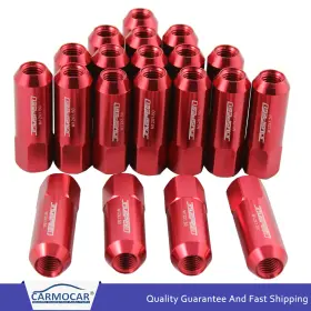 A098-lugnuts Carmocar New Red 60m M12x1.5 Extended Forged Aluminum Tuner Racing Lug Nut Kit 20pcs