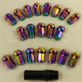 Nuts535 Carmocarshop Neo Chrome Fits Honda Acura Tuner Racing Lug Nuts 20 Spline 12mm X1.5 Key Lock