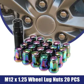 M12x1.25 Carpopart 726215860146 1 Set Car Heptagon Lug Nut 32mm Screw With Socket Key Multicolor