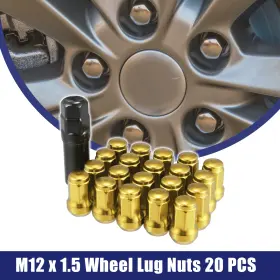 M12x1.5 Carpopart 726215860207 1 Set Car Heptagon Lug Nut 32mm Screw With Socket Key Gold Tone