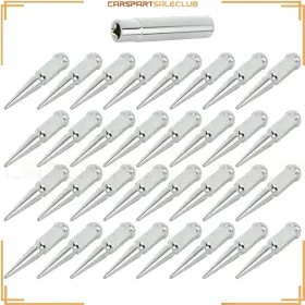 9992510 Carspartsaleclub 32 Pcs 9/16-18 Chrome Bulge Wheel Lug Nuts 1 Key For 1988-1998 Ford F-350