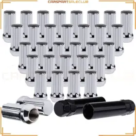 9993600 Carspartsaleclub 32 Pcs 9/16 Inch -18 Spline Lug Nuts Chrome 2 Keys For Ford E-250 Ram 2500