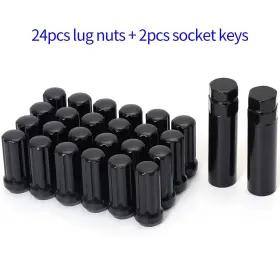 M14x1.5 Chnewauto 732688016577 Acorn Black Lug Nuts - 2 Inch Tall Set Of 24 Pcs Socket Keys 14mmx1.5