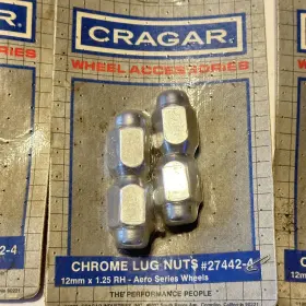27442-4 Cragar Nos 16 4 Lug Chrome Nuts Aero Series 12mmx1.25 Rh