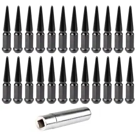12391989 Csdex 24 Pcs Black 14x1.5 Spike Lug Nuts 1 Key For Chevrolet Silverado 1500 And Suburban