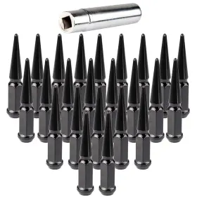 11371099 Cssunny 24pcs Black 14mm 1.5 4.5 Inch Tall Spike Lug Nuts 1 Key For Cadillac Escalade