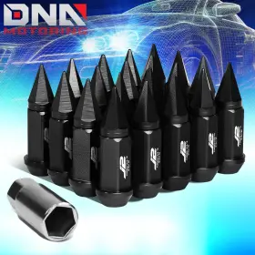 Dna-lnt702015bk Dna Motoring J2 Engineering Black 20pcs M12x1.5 75mm 7075-t6 Aluminum Spiky Cap Lug Nuts Key