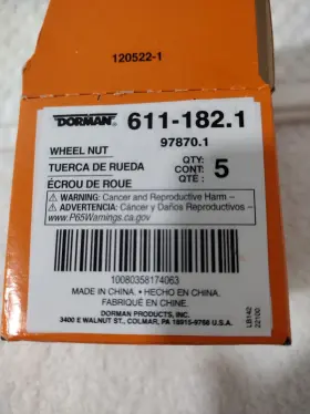 611-182.1 Dorman Dorman/ 611-182.1/ 21mm Hex/ M12-1.5r/ 97870.1 Wheel Nut- 5 Pack