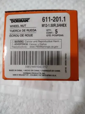 M12-1.50r Dorman 611-201.1 Dorman/ 3/4 Hex Front/rear Wheel Nut- 5 Pack