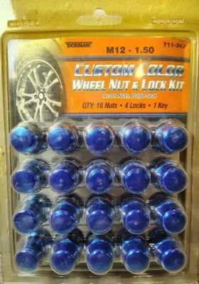M12-1.50 Dorman 711-342 20 Lock And Lug Nut Kit Acorn Nuts Bulge Blue 4 Key