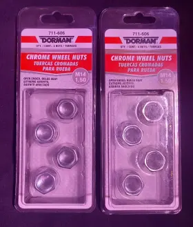 711-606 Dorman Lot Of 2 Chrome Wheel Nut Sets 4 Open Ended Bulge Seat M14 X 1.50