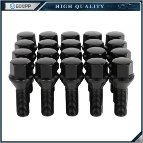 Ecp115183hk Eccpp 20pcs 12x1.25 Wheel Lug Bolts Black 28mm Shank 17mm Hex Cone Seat For Jeep Dodge