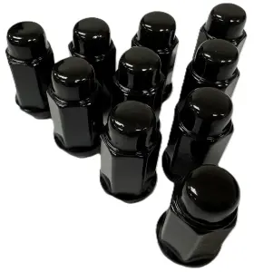 Blklugs10 Ecustomrim 10-pk Black Solid 1/2 Inch Lug Nuts For Trailer Wheels Acorn Bulge 1/2-20 Thread