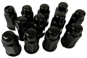 Blklugs12 Ecustomrim 12-pk Black Solid 1/2 Inch Lug Nuts For Trailer Wheels Acorn Bulge 1/2-20 Thread