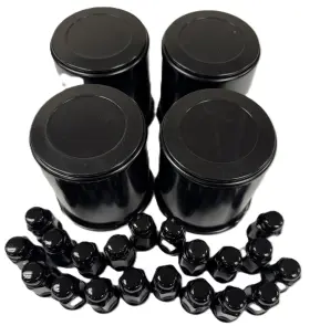 K319ttblk-4 Ecustomrim Black 4-pack Trailer Wheel Lug And Cap Sets - Hub Cover 20 Lugs 3.19 Inch Center