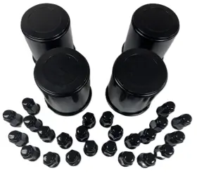 K375ttblk-4 Ecustomrim 4-pk Trailer Wheel Black Cap And Lug Set With 24 Painted Lugs 3.75 Inch Center